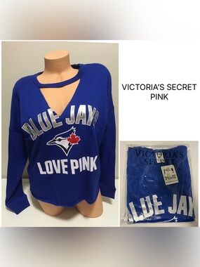 VICTORIA’S SECRET PINK - S - NWT - TORONTO BLUE JAYS BASEBALL MLB VARSITY TOP